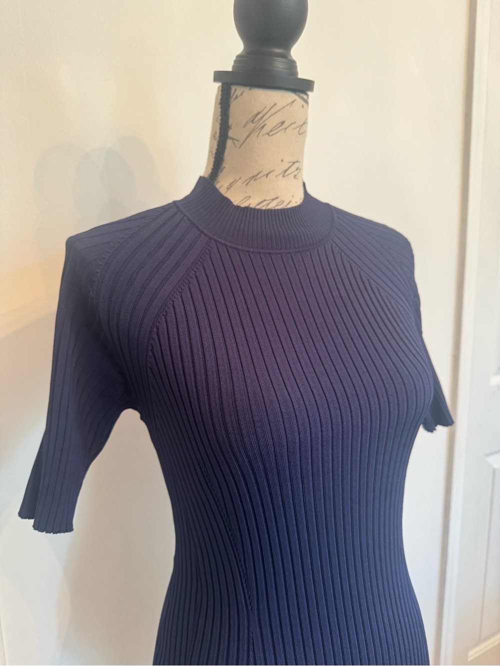 Crewneck Ribbed Knit Dress in Navy
